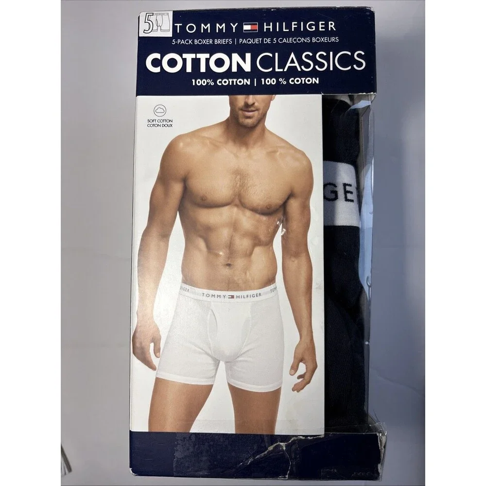 Tommy Hilfiger Men’s Large 100% Cotton Classics 5-Pack Boxer Briefs Navy Blue
